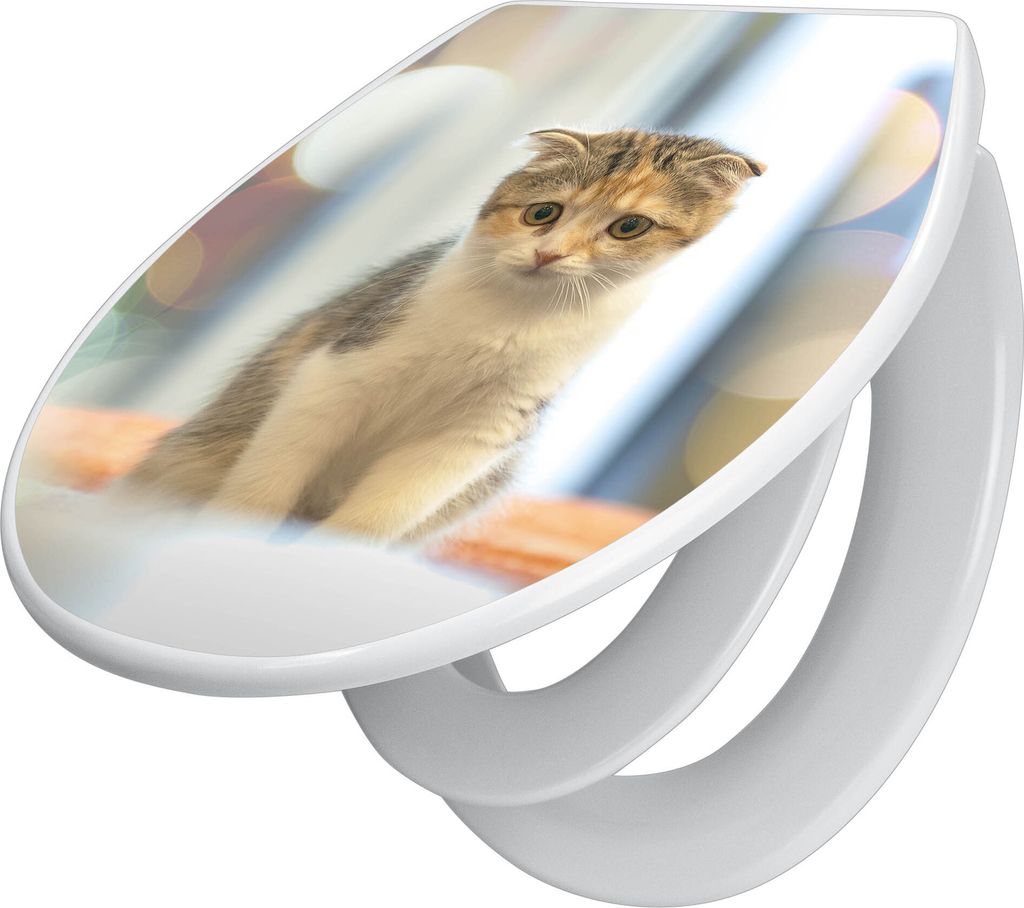 banjado Familien WC Sitz mit Absenkautomatik 37x44,5x5cm -Kleine Katze - Klodeckel/Klobrille mit kindersitz aus hochwertigem Polypropylen - univers...