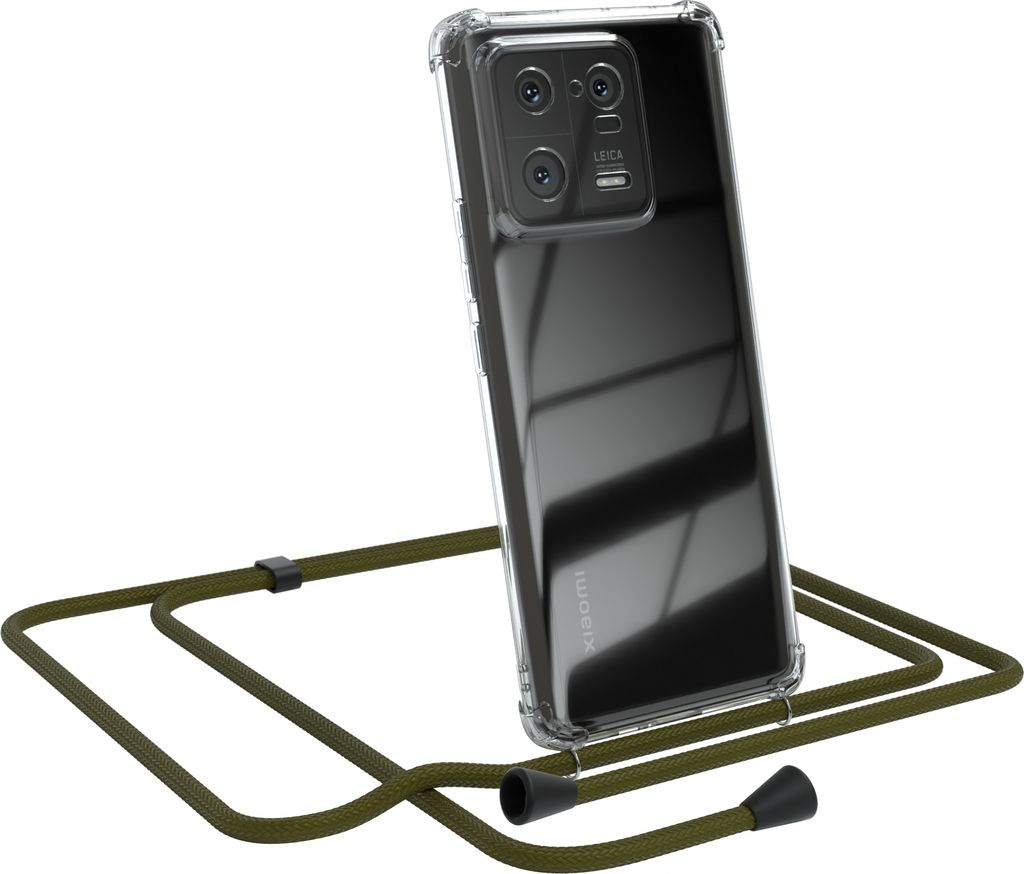 EAZY CASE Handykette kompatibel mit Xiaomi 13 Pro, Handyhülle mit Umhängeband, Handykordel, Schutzhülle Clear, Band in Grün