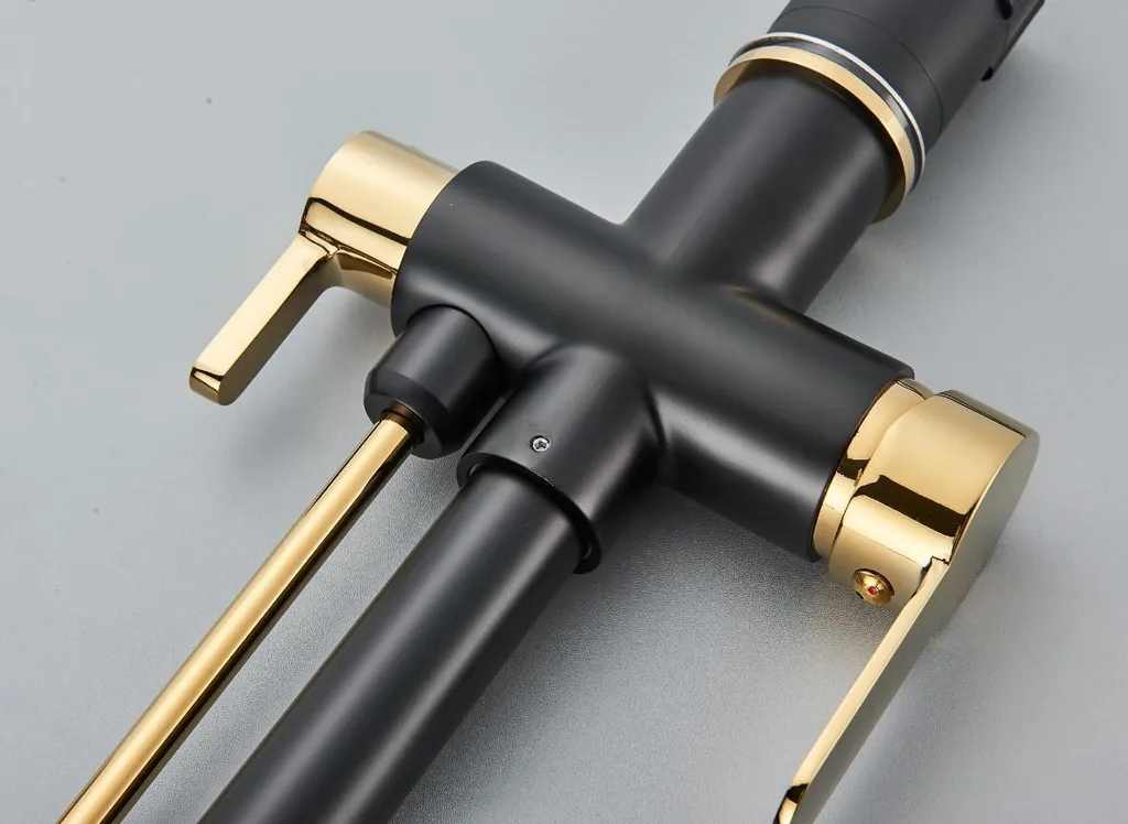 Rubinetto da cucina ARI a 3 vie estraibile nero-oro in ceramica - 4