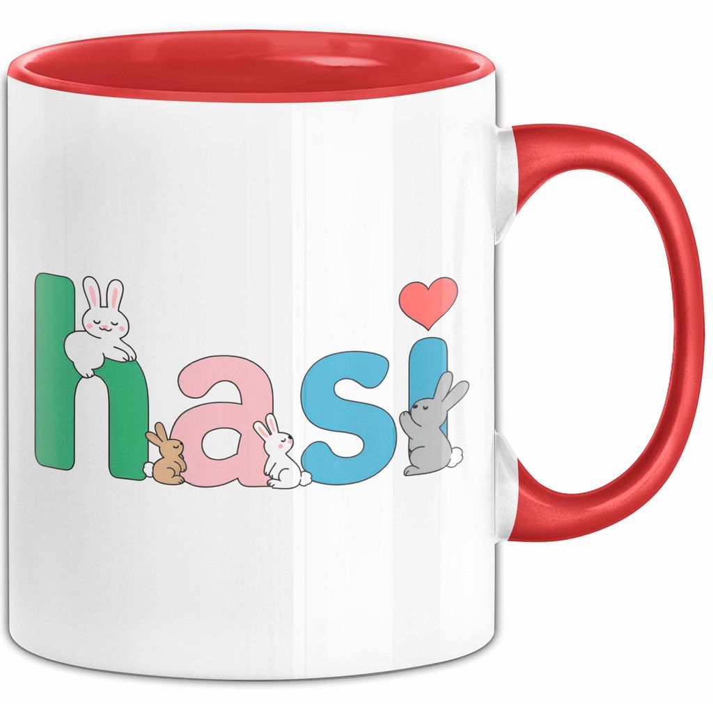 Kaninchen Hase Tierliebhaber Tasse Geschenk Lustige Geschenkidee Spruch Hasi (Rot)