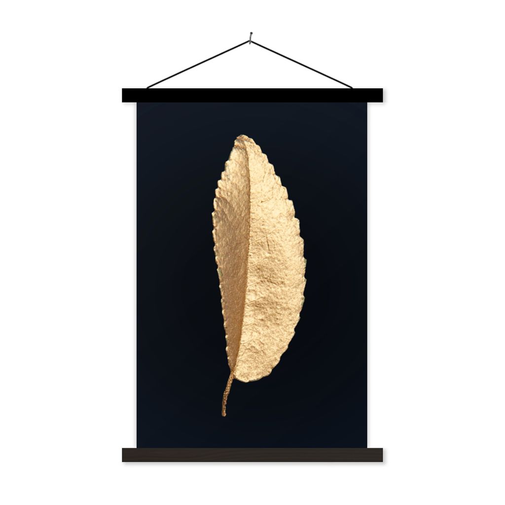 MuchoWow Textilposter Blätter - Schwarz und Gold - Luxus - Chic - Natur 40x60 cm mit schwarzem Rahmen - Wanddekorationen