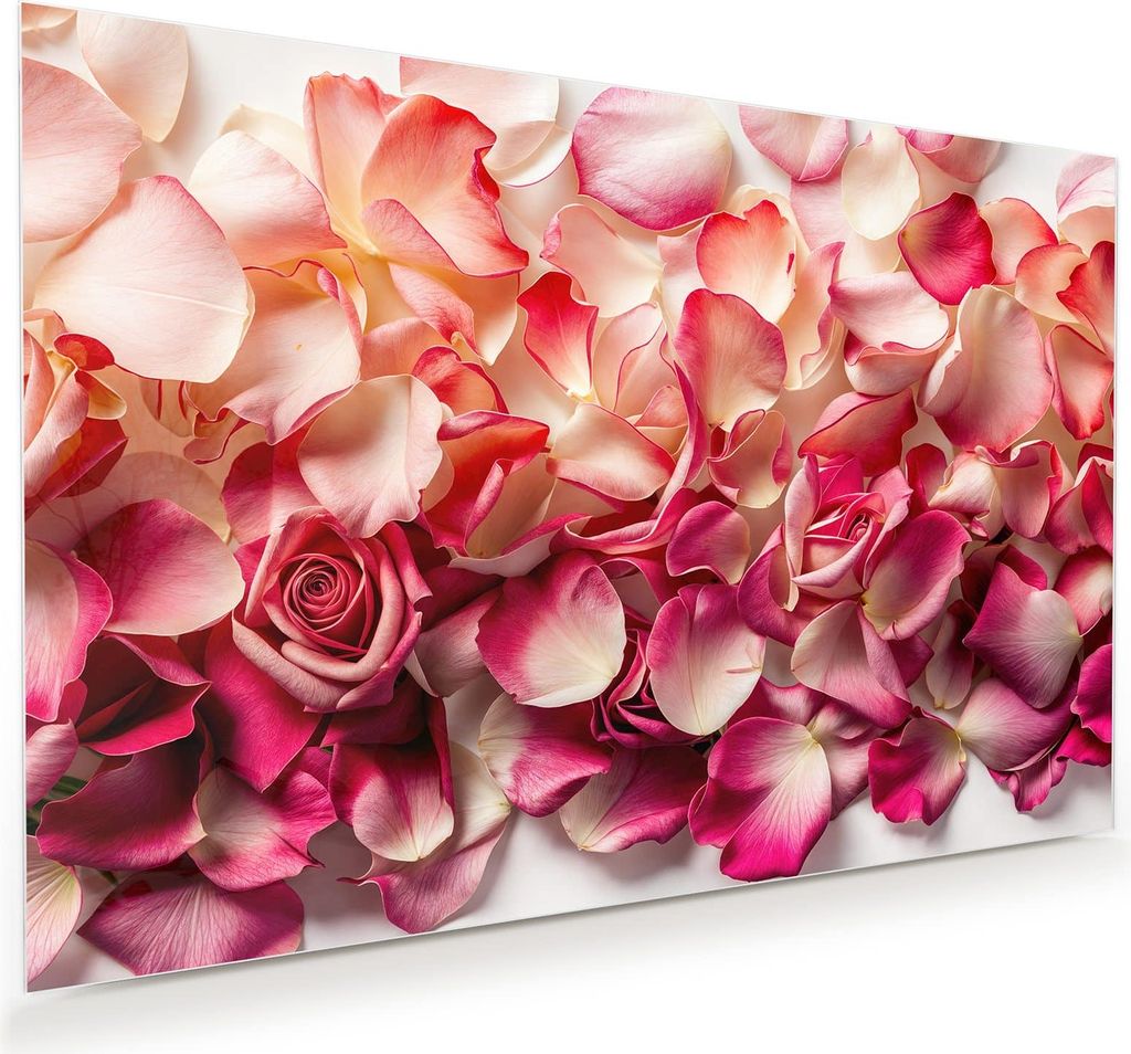 Glasbild 45x30cm in XXL für Wohnzimmer, Schlafzimmer Motiv Rosenblätterbuntes Spiel