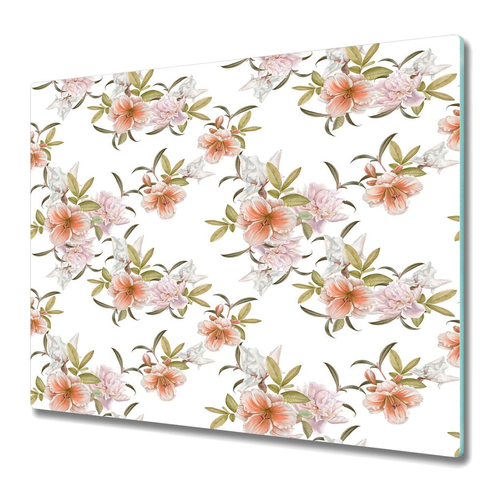 Küchenschneidebrett - Glasschneidebrett - Herdabdeckung - 60x52 - Frühlingsblumen