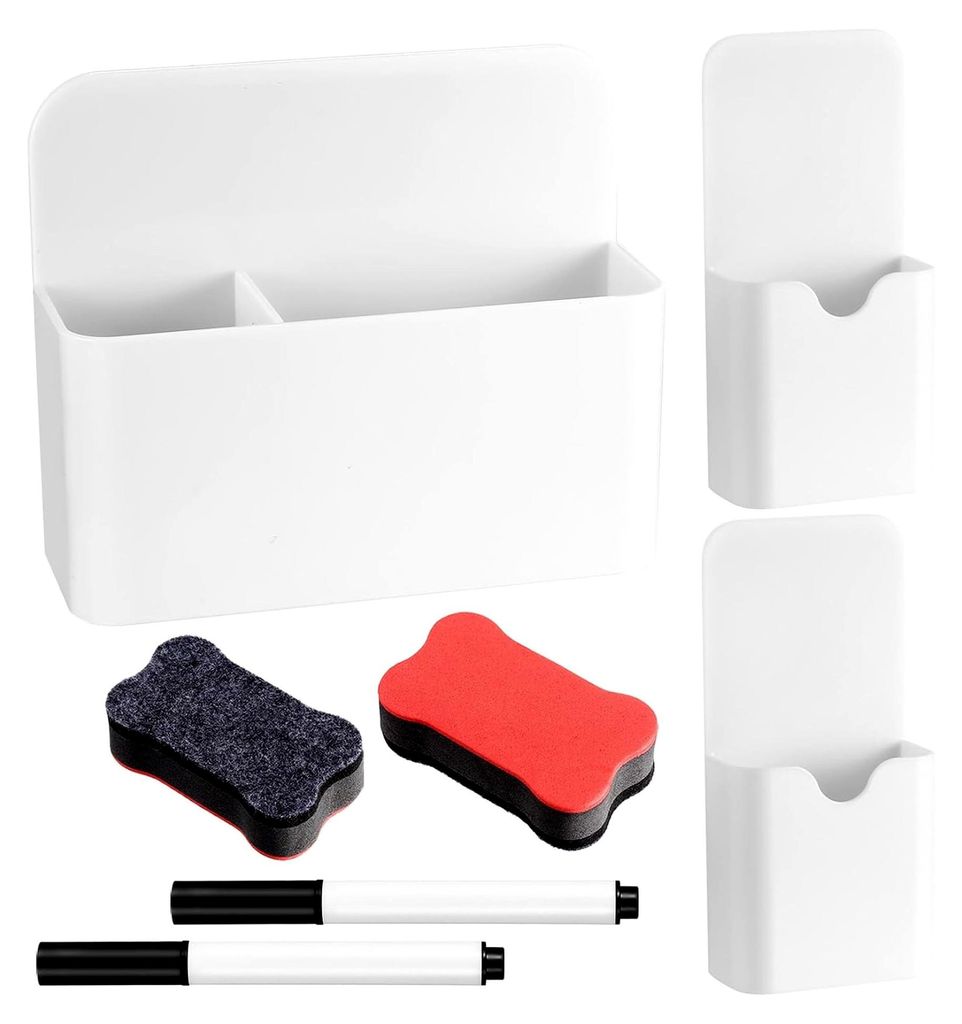 3 Stück Magnetischer Stiftehalter, Stifthalter für Kühlschrank, Schule und Büro mit 2 Magnetischen Whiteboard Schwämmen und 2 Stiften (2 Grö...