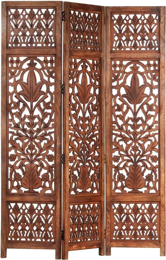 Design 3-tlg. Raumteiler Handgeschnitzt 120×165 cm Mango Massivholz - Paravents 2025 Neu2962802 1parcel