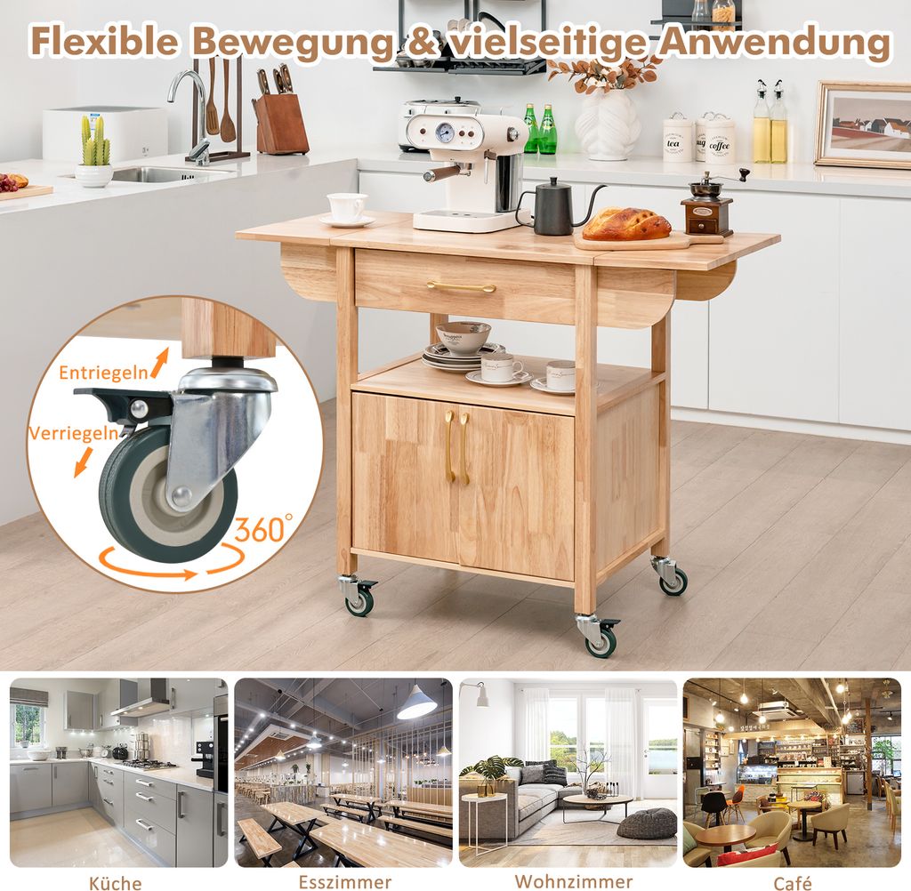 COSTWAY Küchenwagen auf Rollen, Servierwagen mit klappbarer Produktbild 7