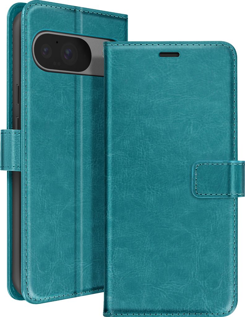 Mayaxess, Google Pixel 9 / 9 Pro Wallet Case Standfunktion mit Handschlaufe, Türkisblau