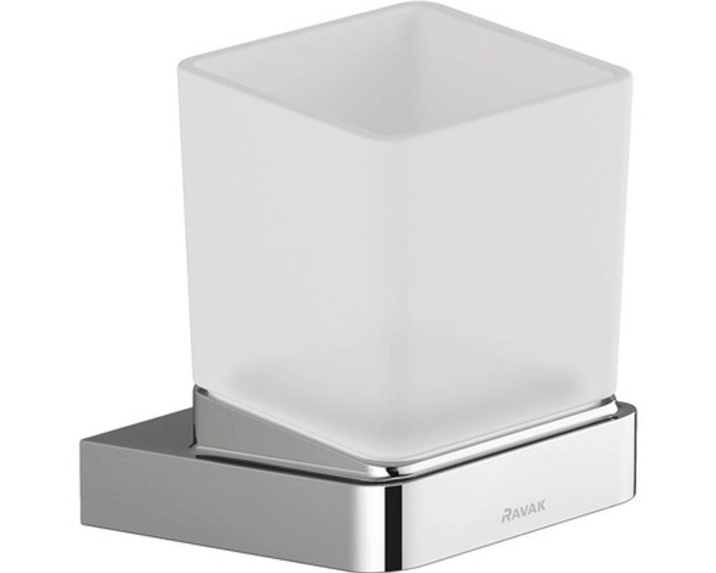 Ravak 10° - Becher für Zahnpasta und Zahnbürsten mit Halter, Chrom/Glas X07P321