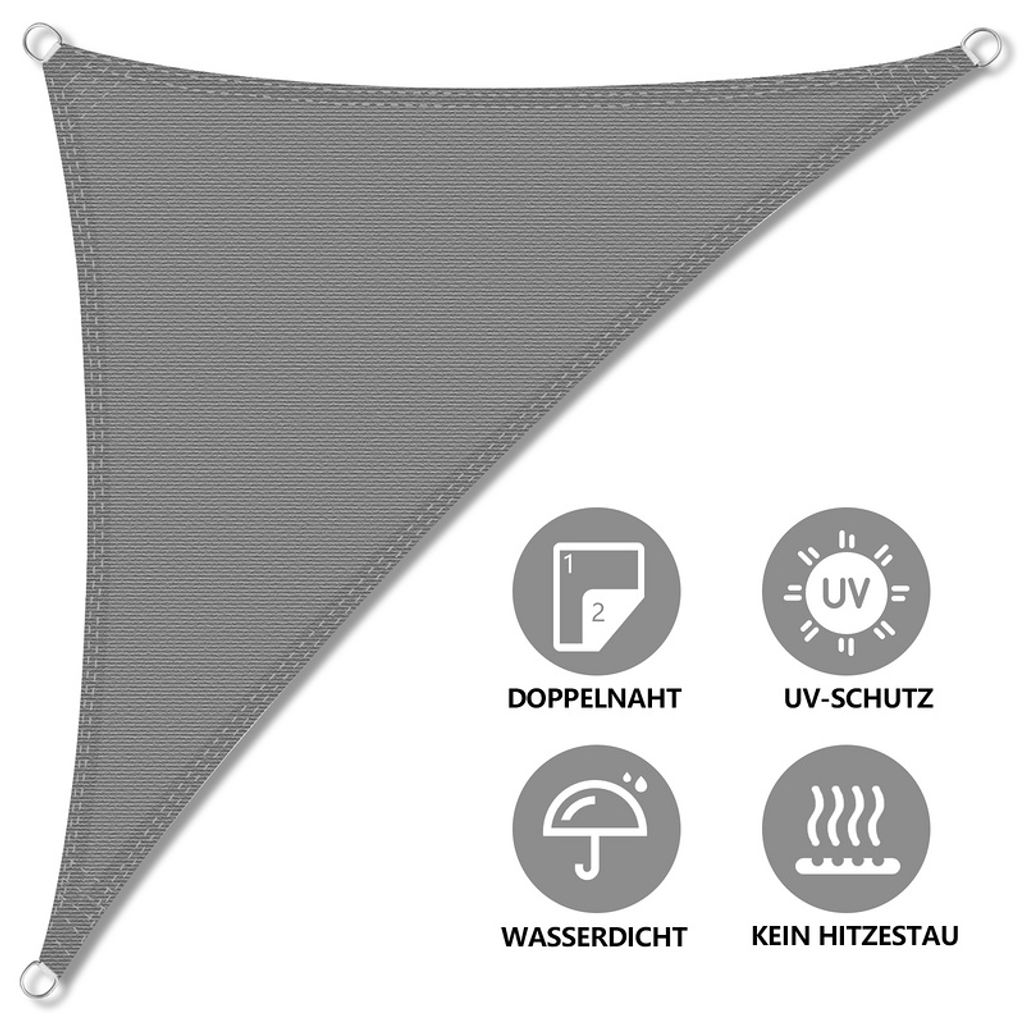 Jiubiaz Sonnensegel HDPE Dreieck 3x3x3m Grau UV-Schutz Sonnenschutz Schattenspender