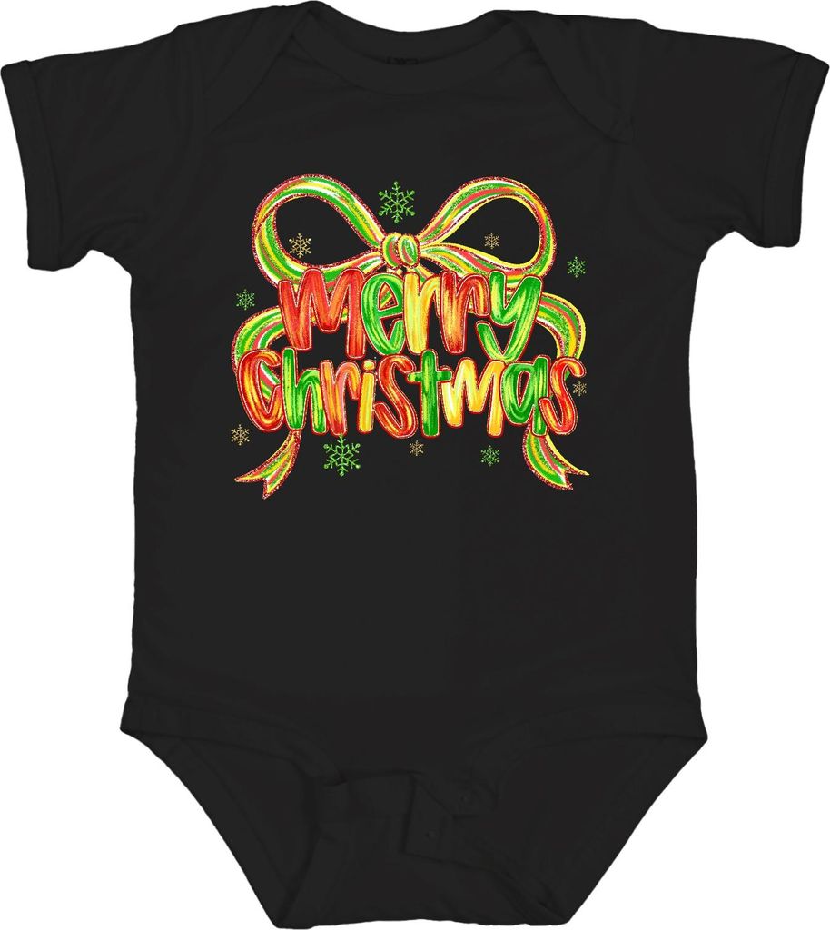 Merry Christmas glitzer schleife schneeflocke festlich Geschenk Unisex Baby Body, Schwarz, 0/3