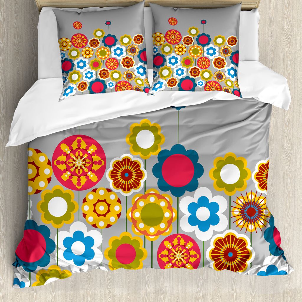 ABAKUHAUS Blumen Bettbezug, Moderner bunter Sommer, Milbensicher Allergiker geeignet mit Kissenbezügen, 200 cm x 200 cm - 80 x 80 cm, Mehrfarbig