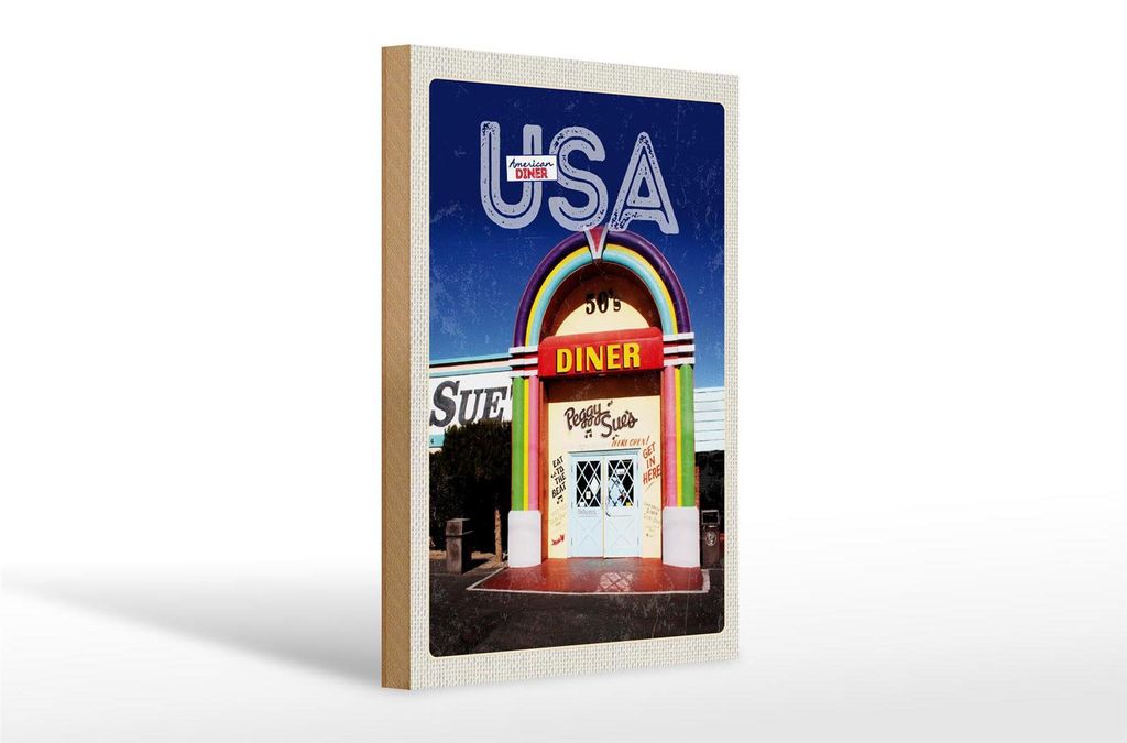 Holzschild Reise 20x30cm Amerika USA Peggy Sues Restaurant