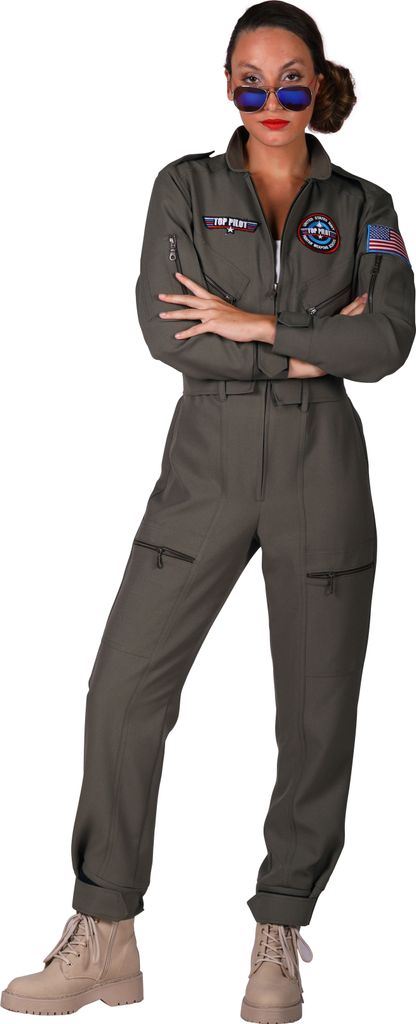 T3788-XS grün Damen Kampfpilot Fliegerkombi Overall "Top Pilot" Gr.XS=36 Körpergröße ca.160 bis 169 cm