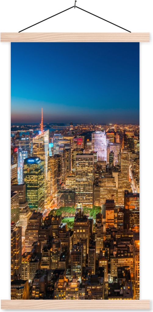 MuchoWow Textilposter New York - Farben - Nacht 60x120 cm mit holzfarbenen Rahmen - Holz