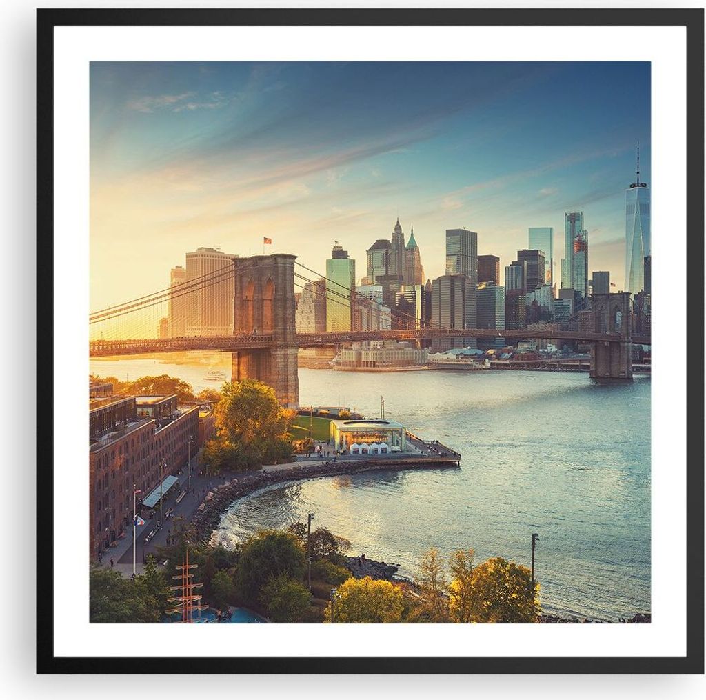 Gerahmtes Poster - Schwarzer Rahmen - New York Brücke - 60x60 cm - Wand Bild - Wanddeko - Wandbilder - Kunstposter - Wandposter - Bilderrahmen - B...