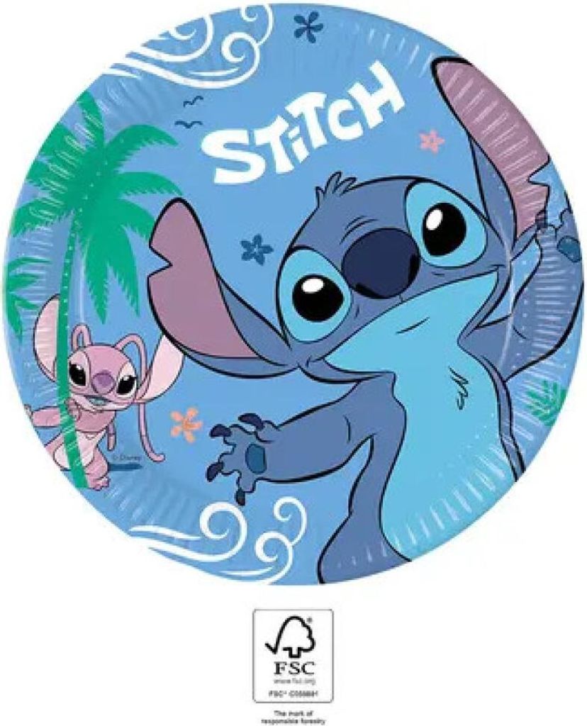 Papierowe talerzyki Stitch, 23cm, 8szt Zdjęcie produktu 