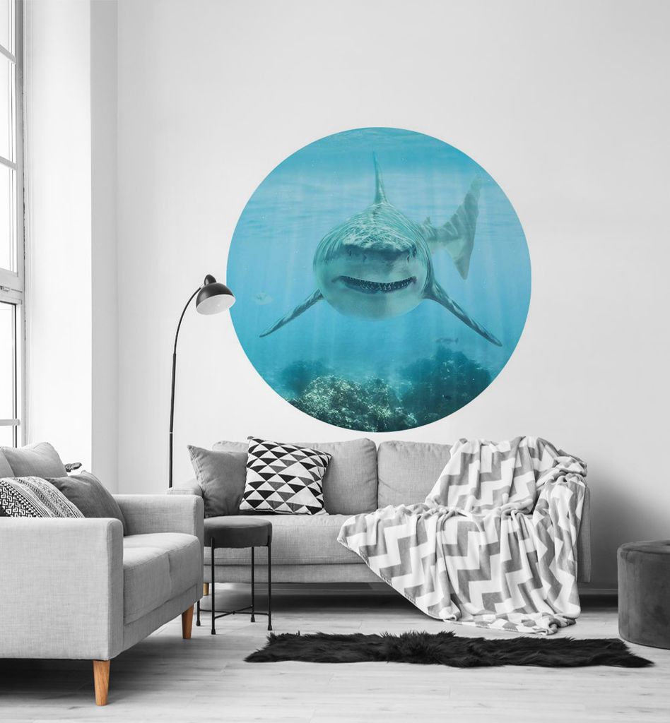Fototapete Raubfisch Hai rund, Material:Premium Vlies 150g/qm, Größe Tapete:130cm rund