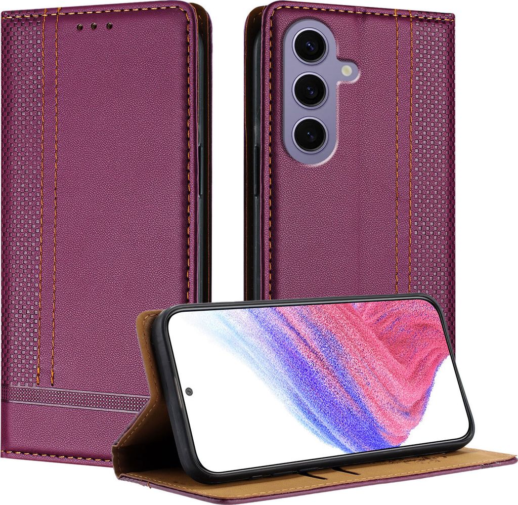 Handyhülle für Samsung Galaxy S25 Leder Flip Klappbare Schutzhülle mit Standfunktion Lila
