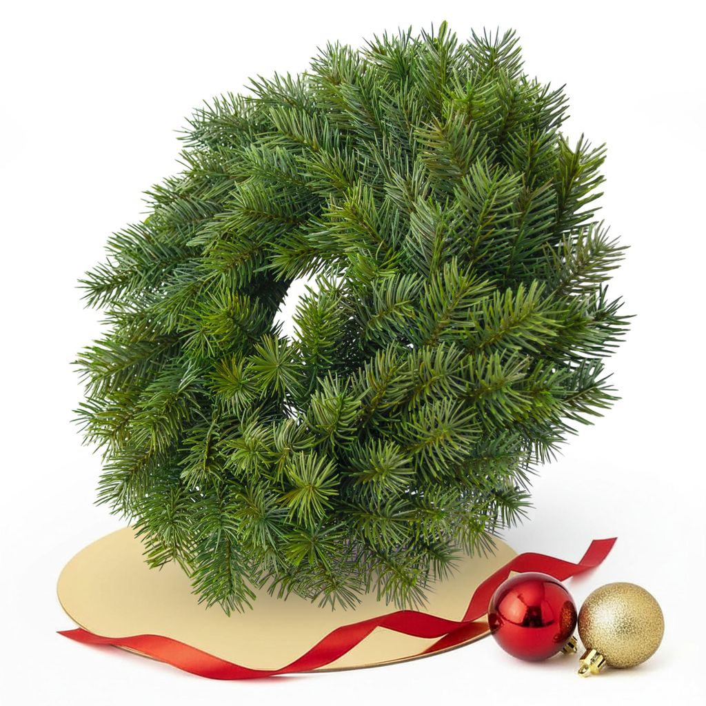 Künstlicher Edel Tannenkranz grün halbgebunden aus Spritzguss - 33 cm - Kunst Adventskranz mit naturgetreuen Tannenspitzen