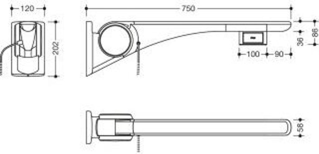 HEWI 802.50.42260 DR Stützklappgriff Basic,750 mm,links