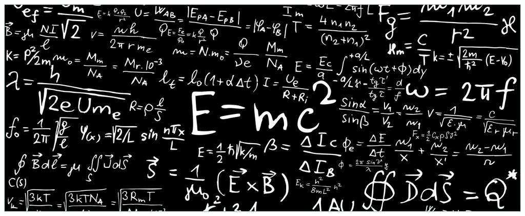 Wallario Wandbild aus Acryl, 125 x 50 cm, freischwebende Optik - Mathematische Formeln Relativitätstheorie