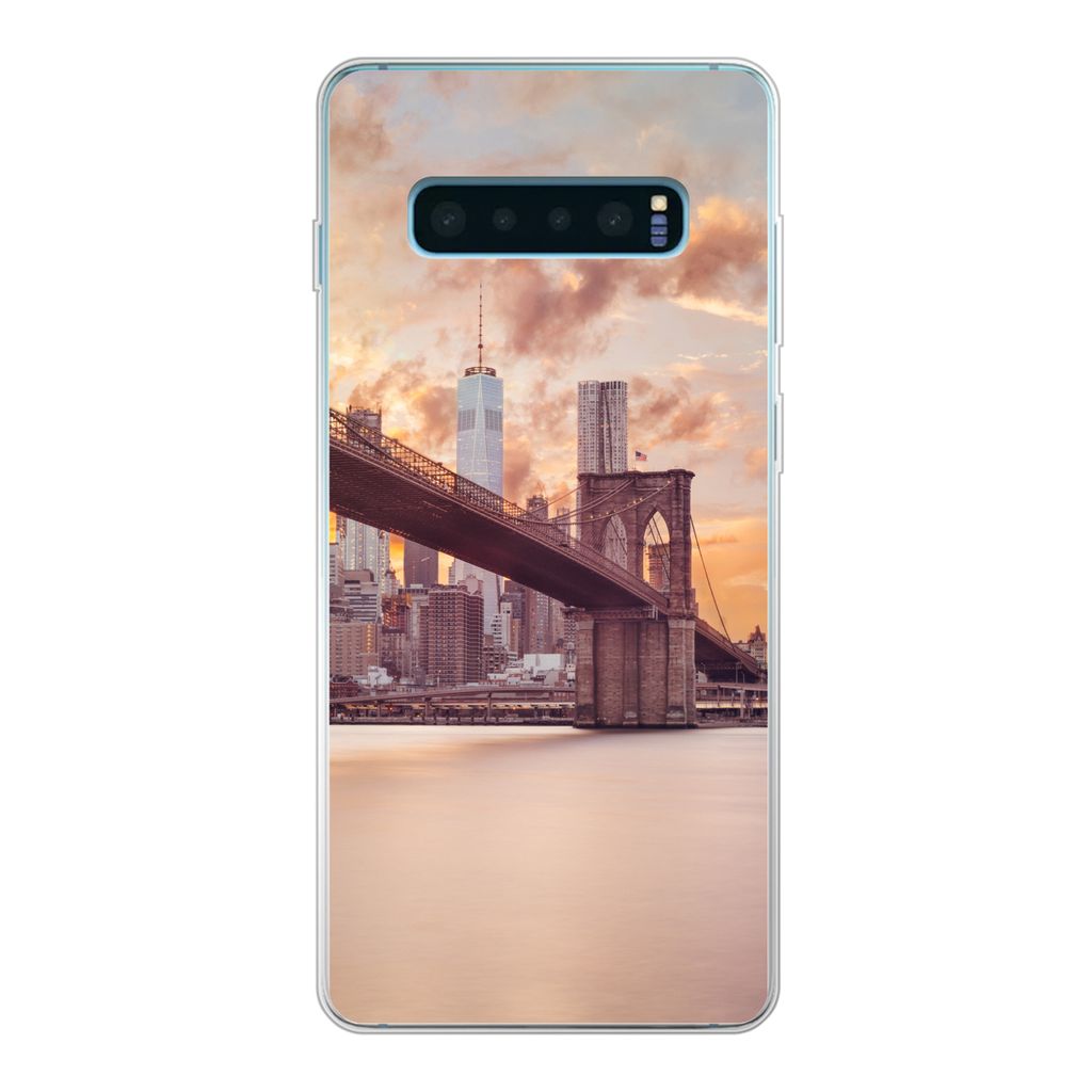 MuchoWow Handyhülle Schutzhülle Hülle für Samsung Galaxy S10 Lite Brooklyn Bridge und die New Yorker Skyline bei Sonnenuntergang Silikon Soft...