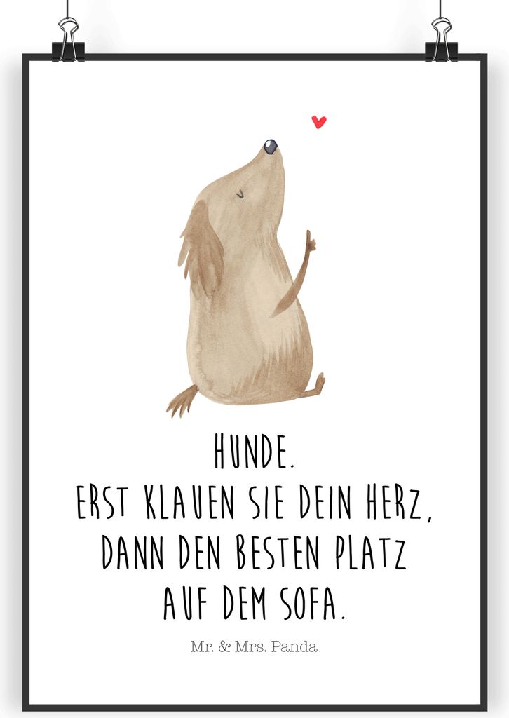 Mr. & Mrs. Panda Bild Hund Liebe DIN A3 - Weiß - Geschenk, Wanddekoration, Plakat, drucke, Herz, Hunde, wanddeko, Sprüche, Wandbild