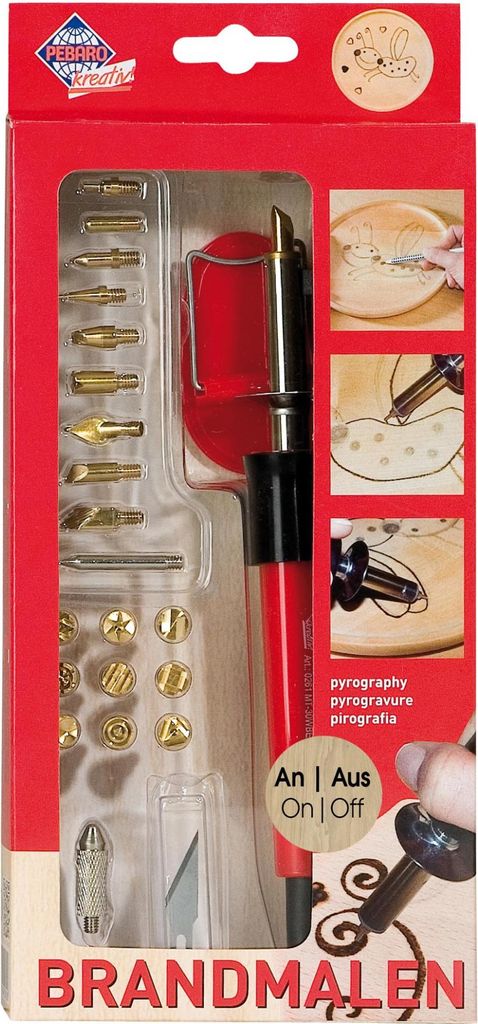 Pebaro Holzbrenner-Set Deluxe Pyrographie 20 Aufsätze mit Produktbild 