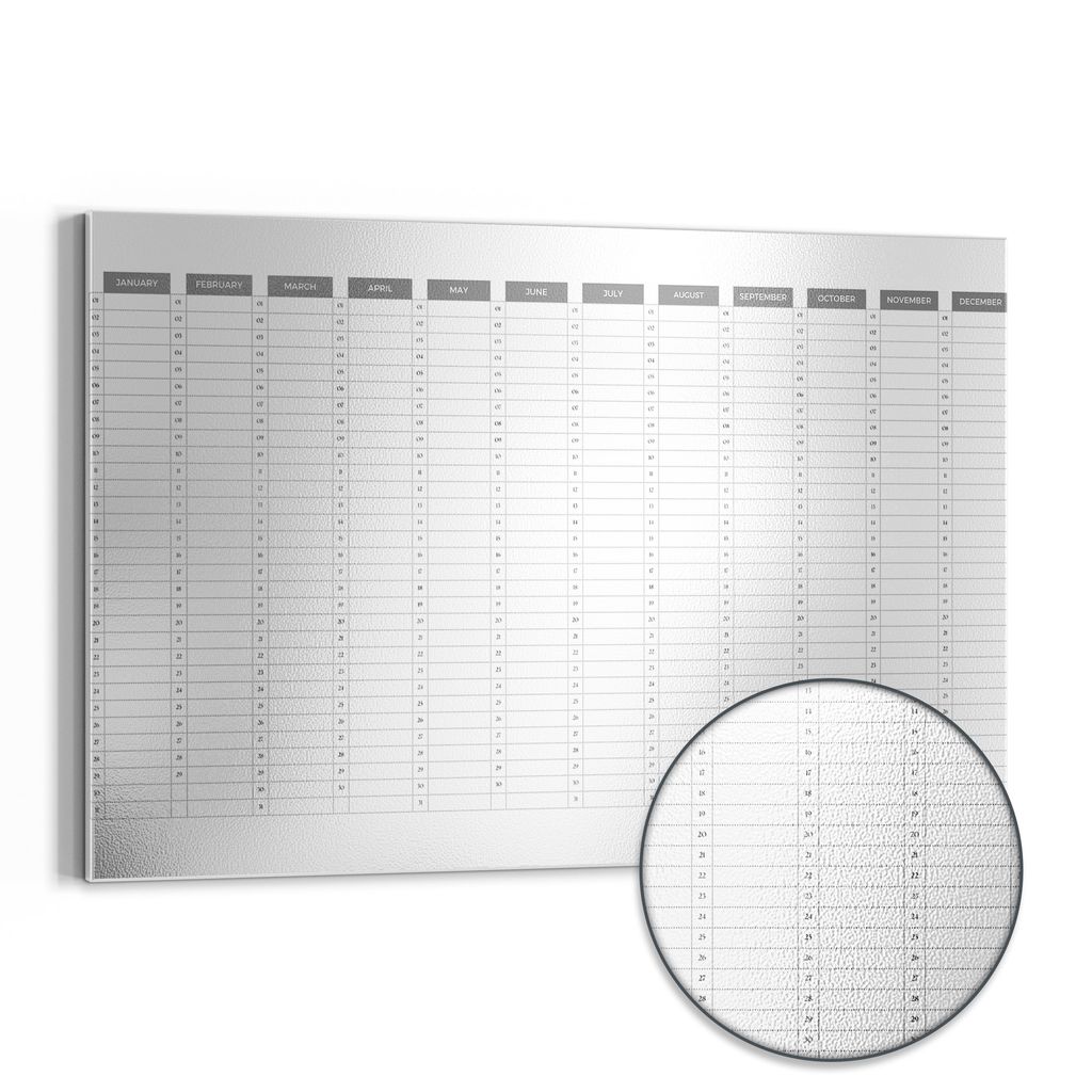 DEQORI Magnettafel Metall 90x60 cm 'Jahresplaner Weiß (EN)' Whiteboard Pinnwand Büro