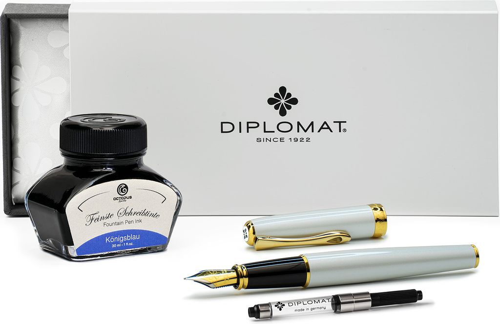 Füllhalter Diplomat Excellence A2 Perlmutt Gold mit Schreibtinte, Stärke M