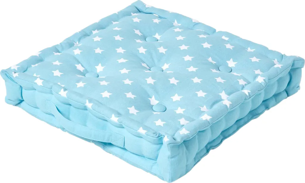 Coussin d'assise 50x50 cm Bleu Coton Rembourrage Épais 10 cm Motif Étoile