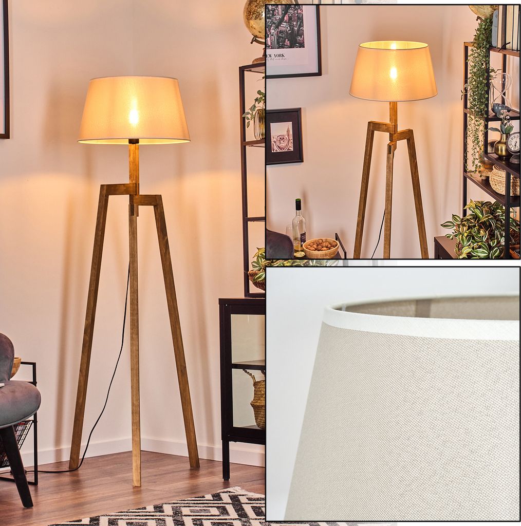 Schiavonea Stehlampe aus Holz/Stoff in Naturfarben/Beige/Weiß