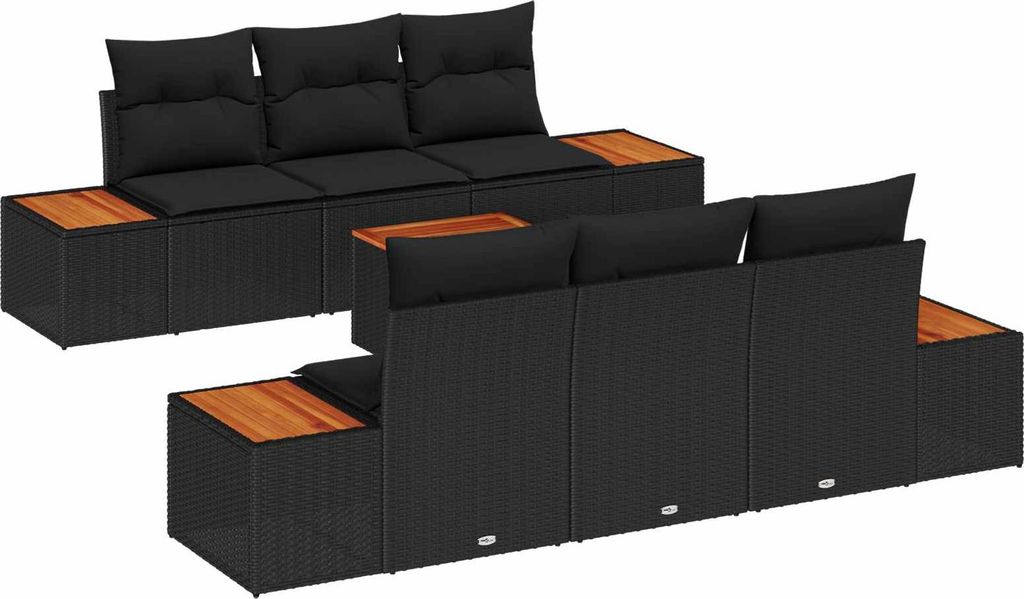 Gartensofa-set mit Kissen 7 pcs Schwarz Poly Rattan