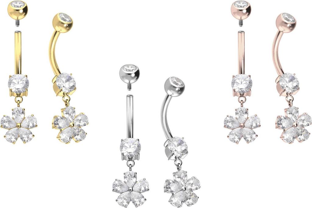 Bauchnabelpiercing Titan Bananabell mit Innengewinde KRISTALLBLUME