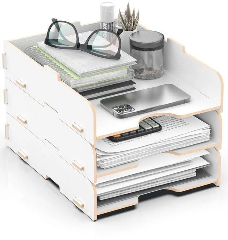 Stop au désordre : boîte courrier bois blanche empilable A4 de bureau