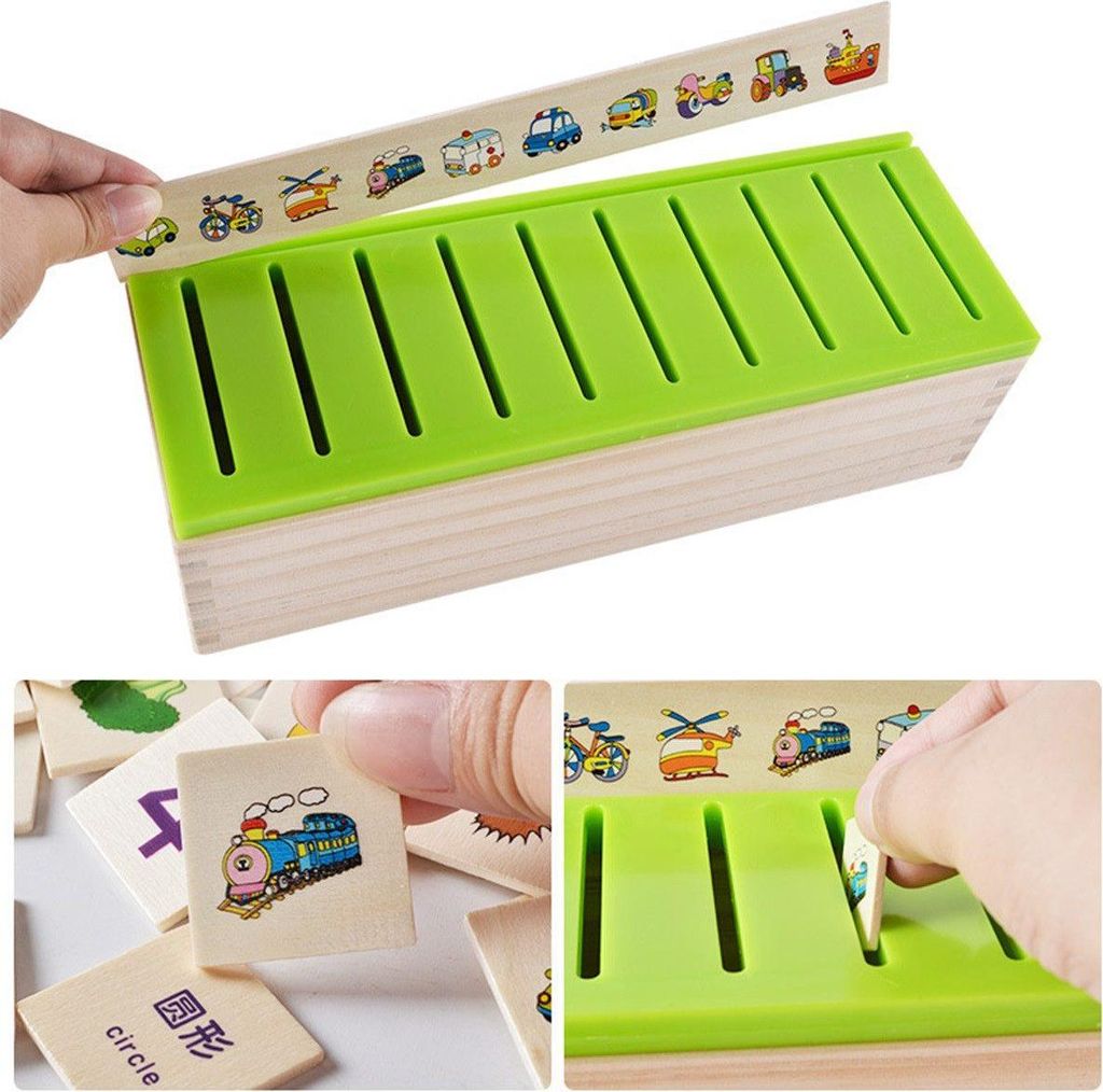 Holz Sortierspiel für Kleinkinder, Pädagogisches Lernspielzeug mit Zahlen, Formen, Tieren, Früchten & Gemüse, Frühförderung