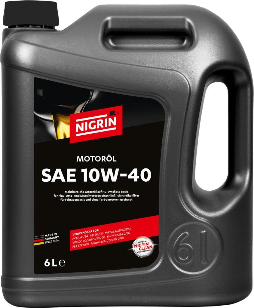 NIGRIN HC-Synthese Motoröl SAE 10W-40 6L mit Smart-Ausgießer und hoher Temperaturstabilität