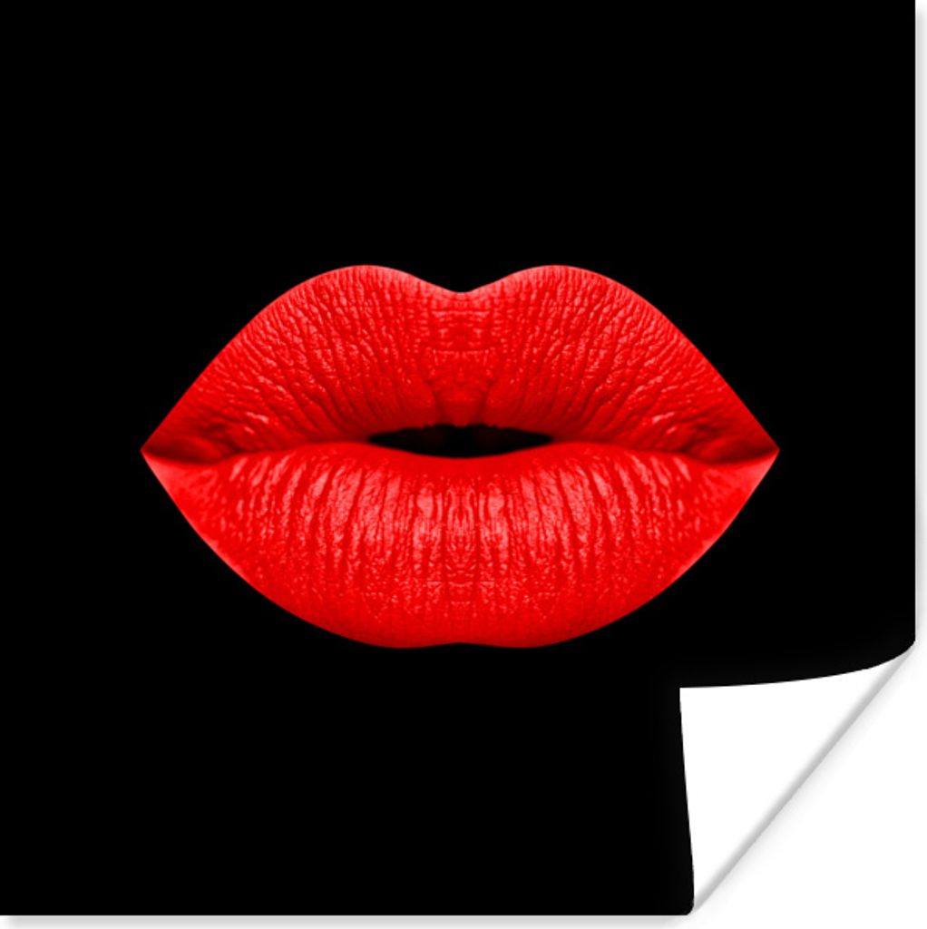 MuchoWow Poster Lippen - Rot - Schwarz 50x50 cm - Wohnzimmerdekoration