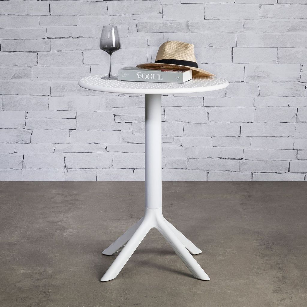 Gartentisch LUZ 60 cm Durchmesser weiß - runder Balkontisch aus Polypropylen, kleiner Outdoor-Tisch wetterfest & robust, Beistelltsich Garten
