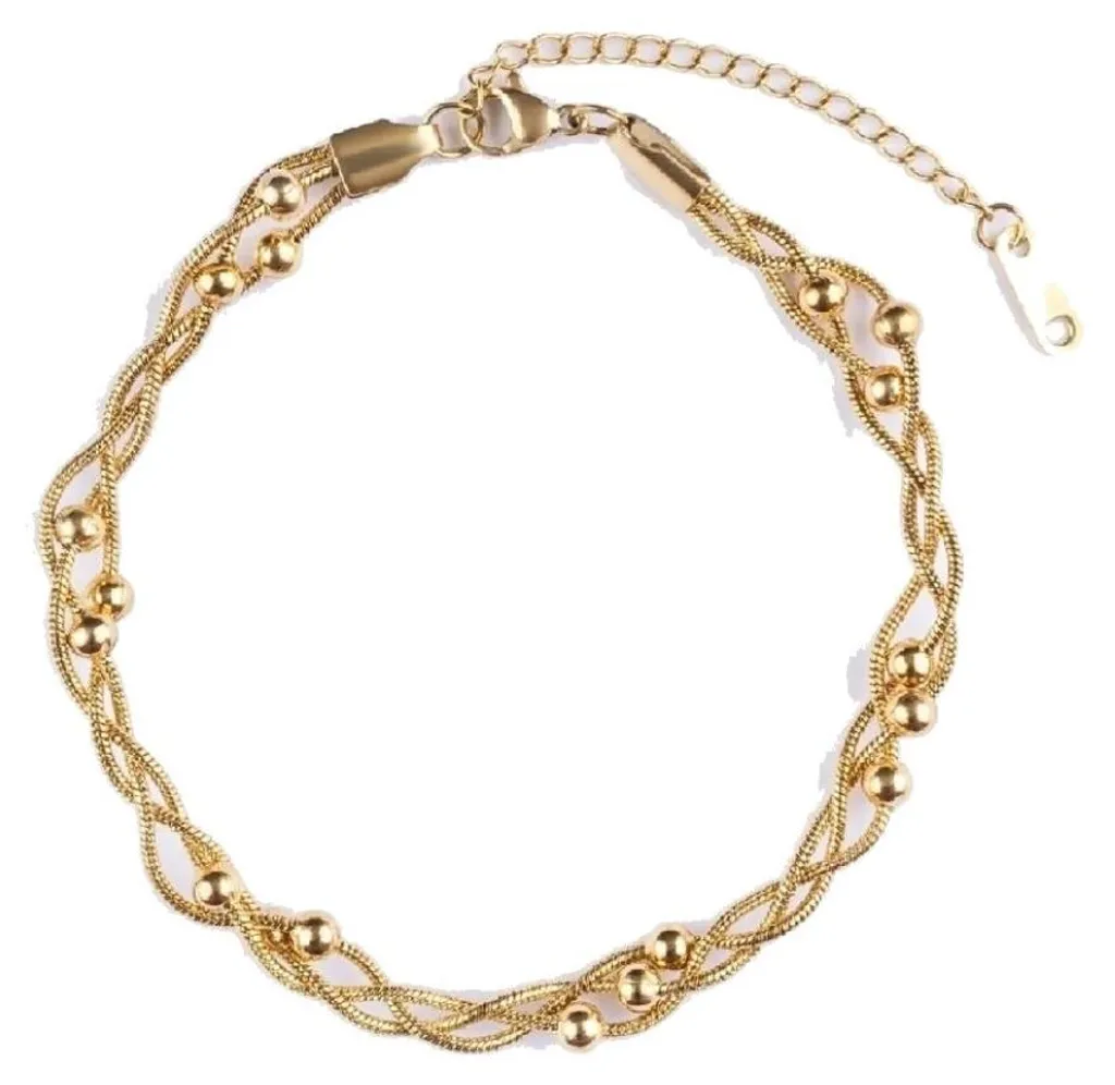 Jonc Multi-rangs pour Femme en Acier Doré à l'Or Fin Bracelet Celoura