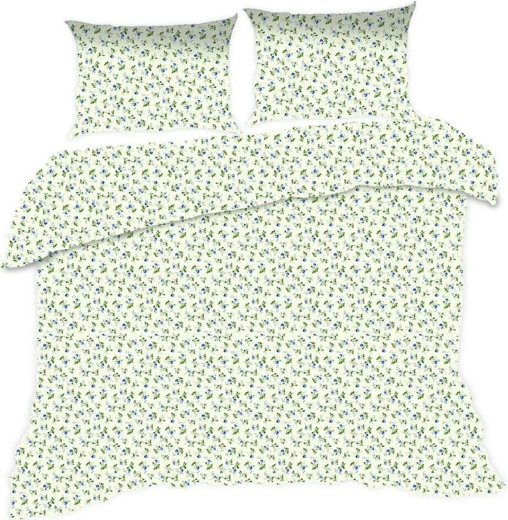 Housse de couette coton fleurs 160x200 beige bleu modèle 1582N E24