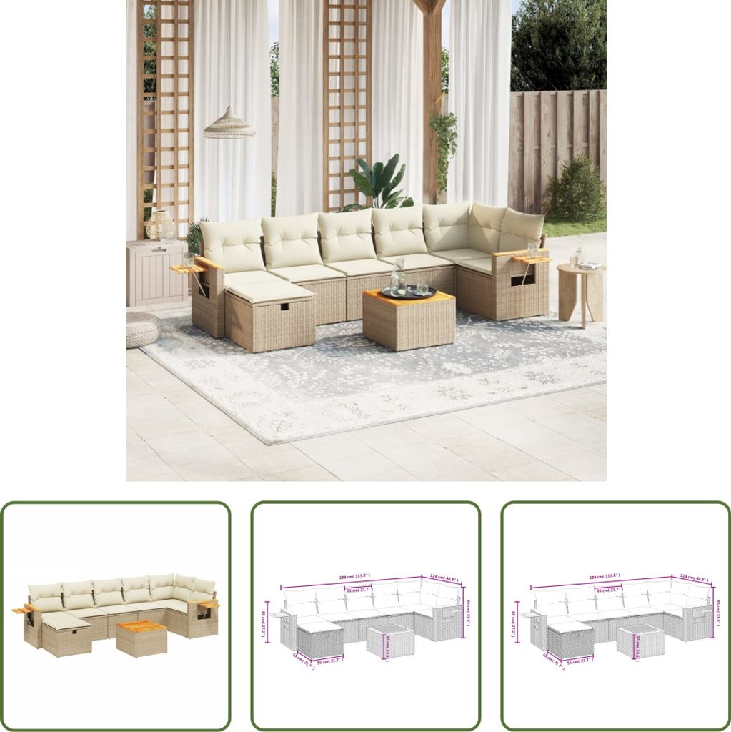 The Living Store 8-tlg. Garten-Sofagarnitur mit Kissen Beige Poly Rattan