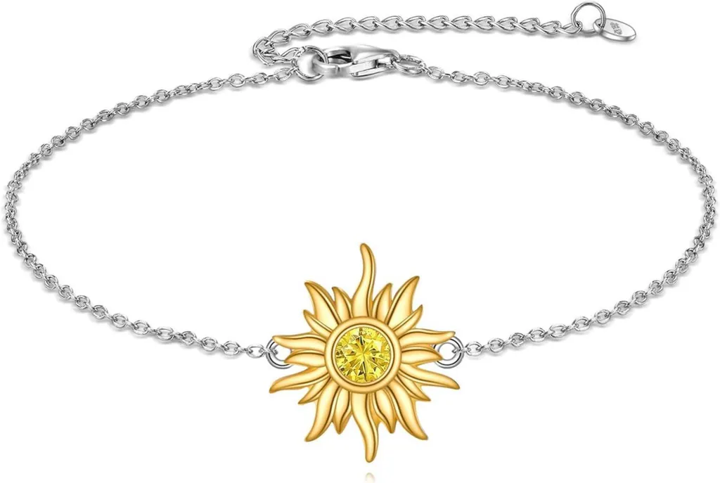 Bracelet de cheville VONALA en argent 925 avec soleil citrine jaune