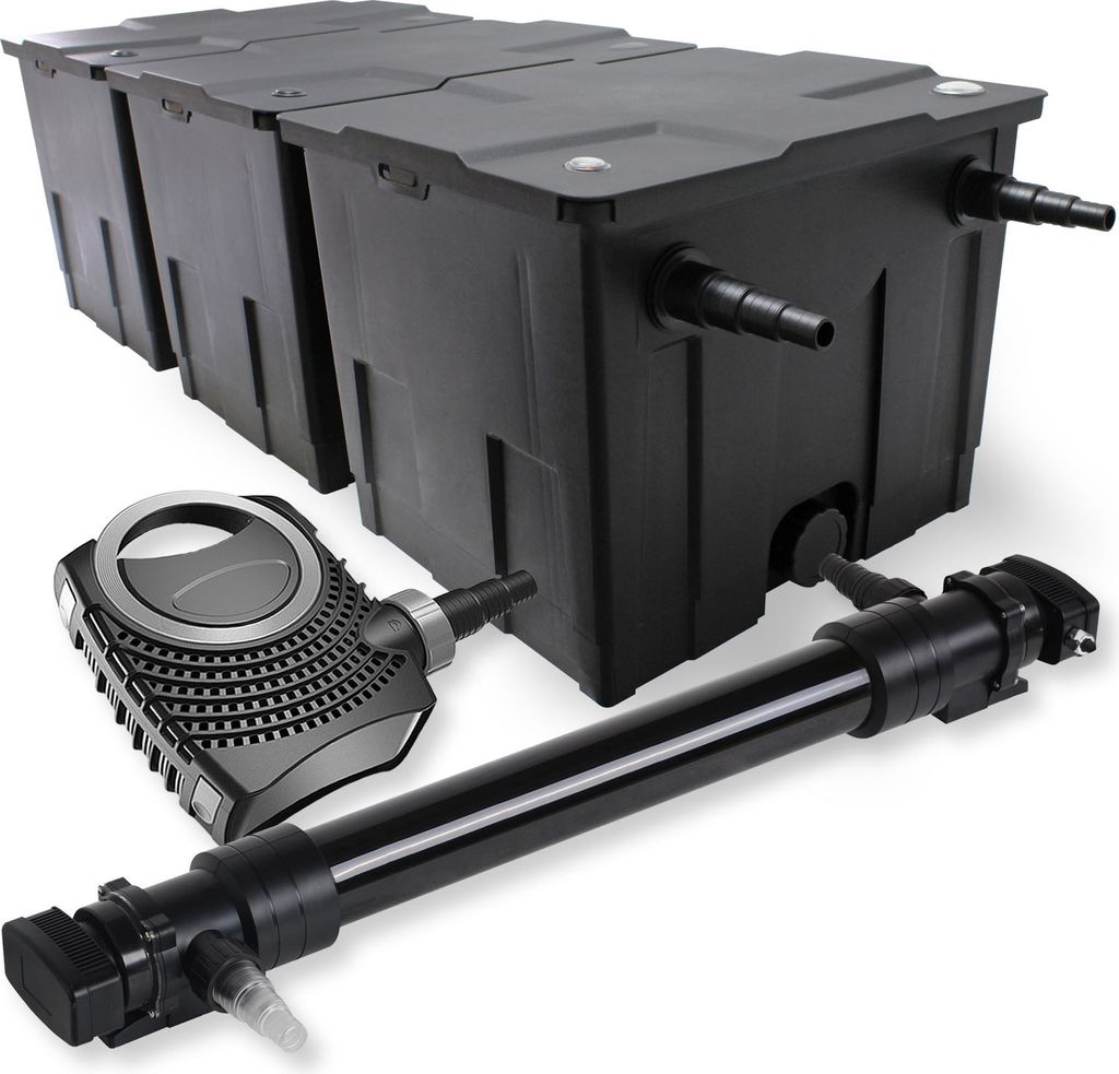 SunSun Komplettset: CBF-350C Teichfilter bis 90000 L Teichfilteranlage als Durchlauffilter, NEO10000 SuperECO Teichpumpe 10000l/h 80W, CUV-672 Teic...