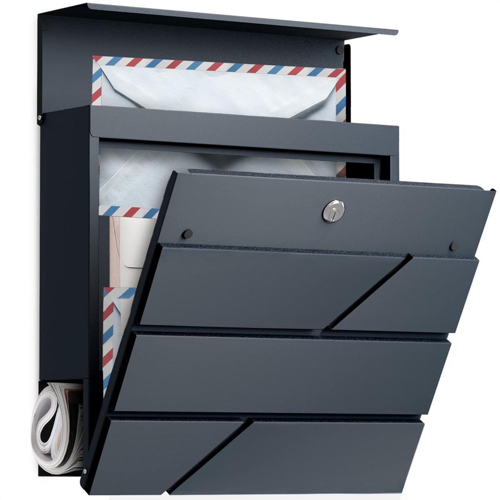 Avalo Brievenbus RVS Antraciet met Krantenvak en Slot - Productafbeelding 