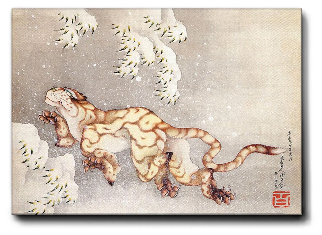 Giallobus - Tiger Schnee - Hokusai - 140L x 100B cm - Bild - Premium Loom Canvas mit hoher Dicke