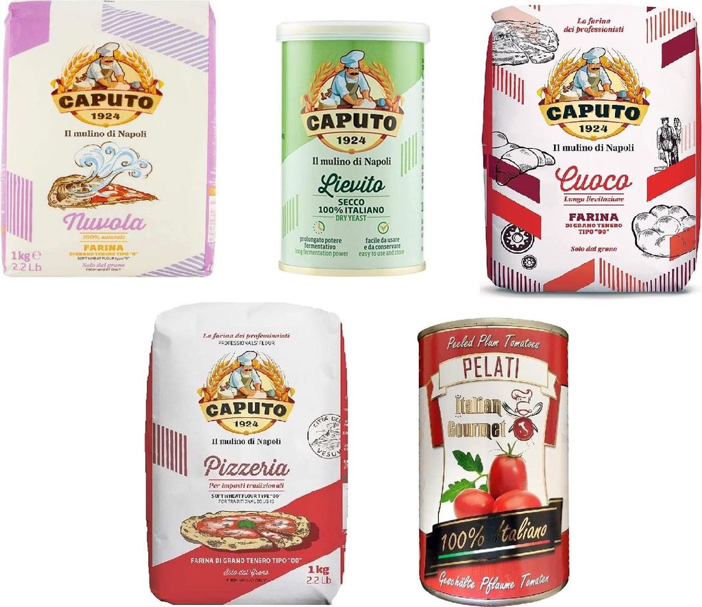 Farina Molino Caputo Nuvola Cuoco Pizzeria Pizza Napoli (3x 1kg) + Caputo Lievito Secco + Italian Gourmet Pomodori 100% italienisch Pelati Ganze Ge...