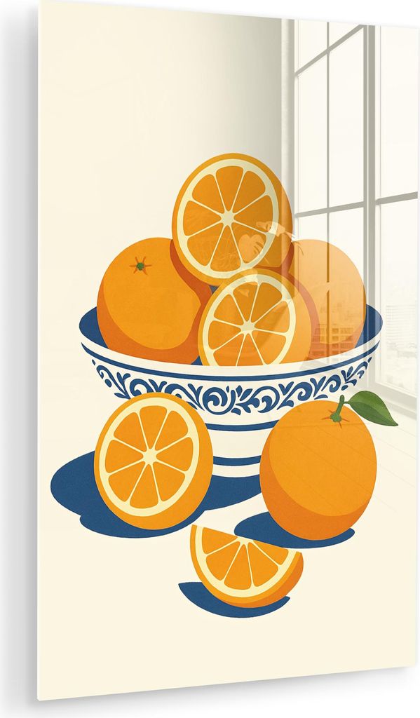 MuchoWow Glasbilder - Bilder auf Wandbild - Foto auf Glas Schale - Minimalistisch - Orange - Orangen 60x90 cm Wanddekoration aus Glas - Acrylglasbi...