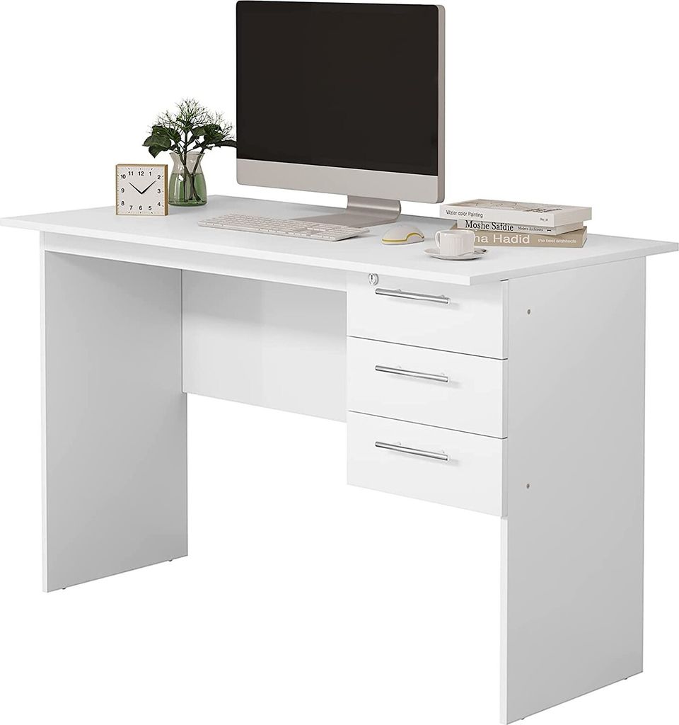 WOLTU Bürotisch, mit 3 Schubladen und Schloss, aus Holz, Produktbild 