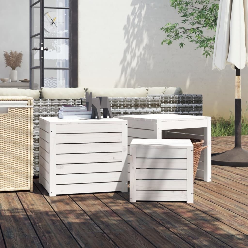 The Living Store 3-tlg. Gartenbox-Set Weiß Massivholz Kiefer